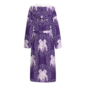 Purple Gemini Zodiac Pattern Print Hooded Bathrobe