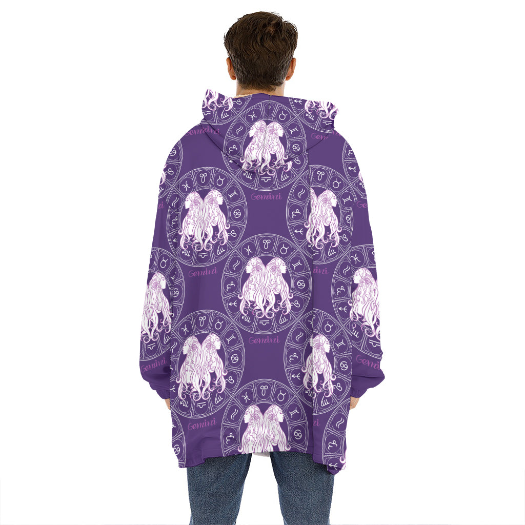 Purple Gemini Zodiac Pattern Print Hoodie Blanket