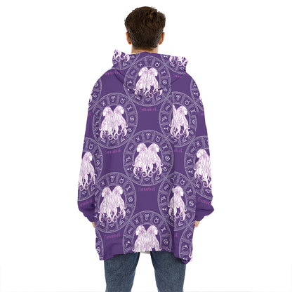 Purple Gemini Zodiac Pattern Print Hoodie Blanket