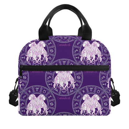 Purple Gemini Zodiac Pattern Print Insulated Lunch Bag