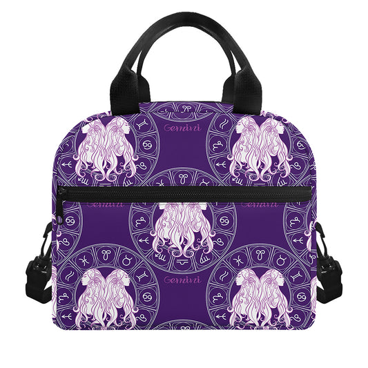 Purple Gemini Zodiac Pattern Print Insulated Lunch Bag