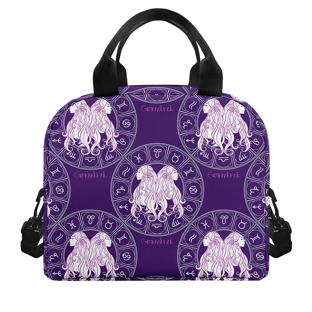 Purple Gemini Zodiac Pattern Print Insulated Lunch Bag