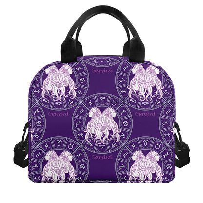 Purple Gemini Zodiac Pattern Print Insulated Lunch Bag