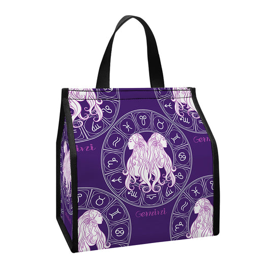 Purple Gemini Zodiac Pattern Print Insulated Lunch Tote