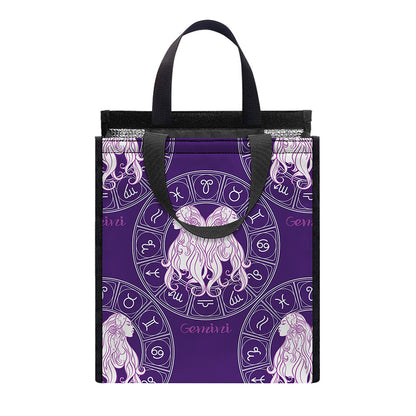 Purple Gemini Zodiac Pattern Print Insulated Lunch Tote