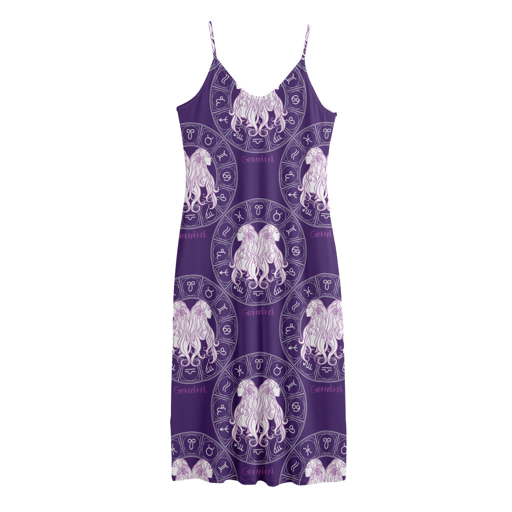 Purple Gemini Zodiac Pattern Print Jersey Midi Cami Dress