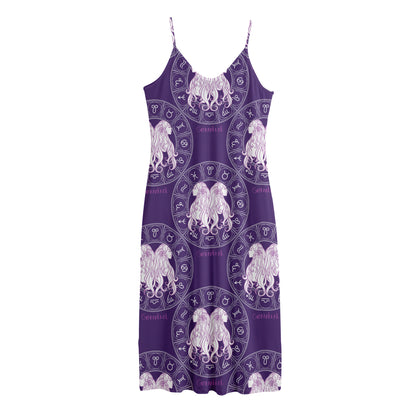 Purple Gemini Zodiac Pattern Print Jersey Midi Cami Dress