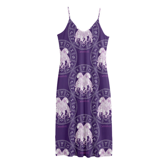 Purple Gemini Zodiac Pattern Print Jersey Midi Cami Dress