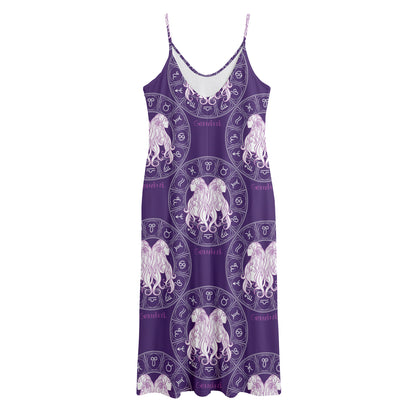 Purple Gemini Zodiac Pattern Print Jersey Midi Cami Dress