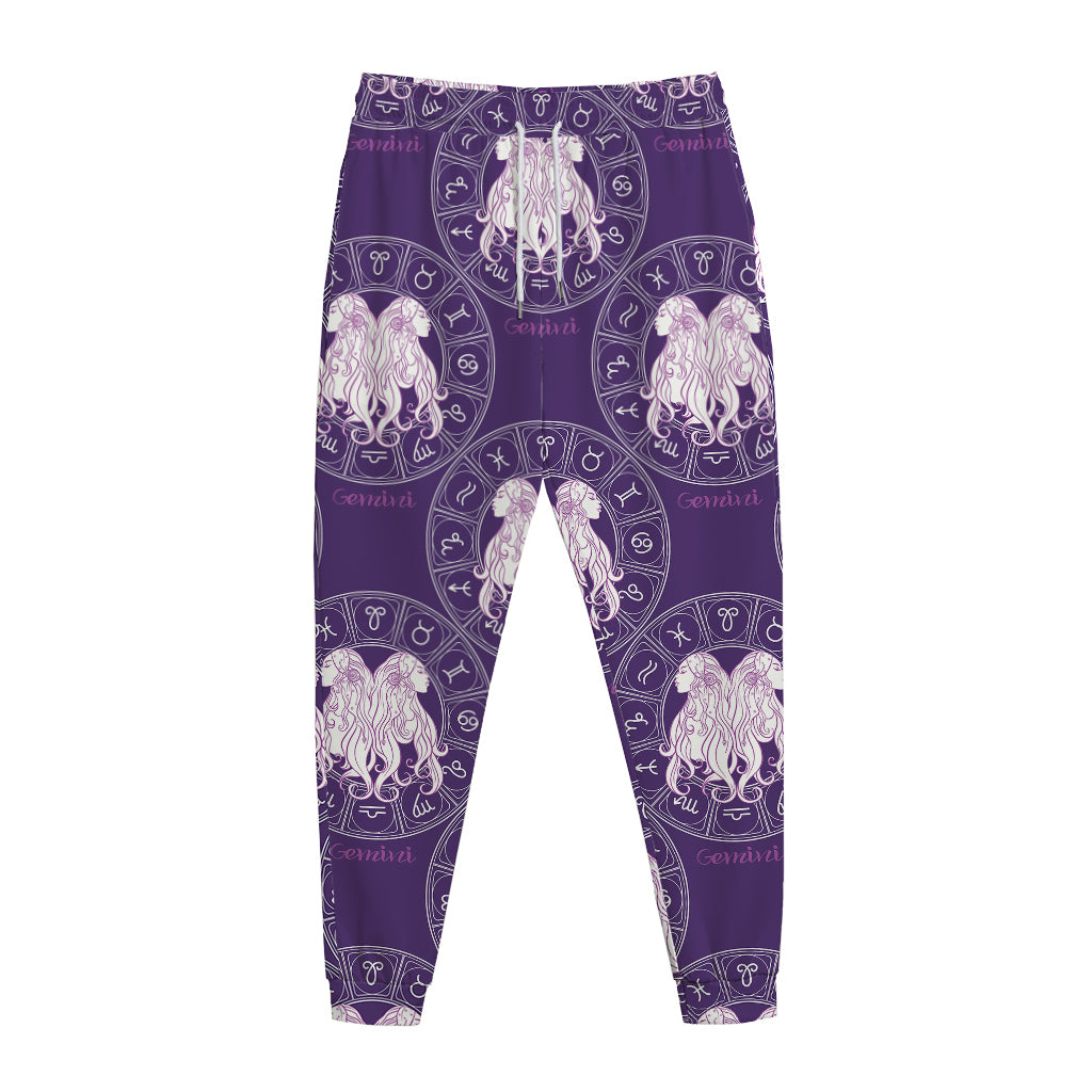 Purple Gemini Zodiac Pattern Print Jogger Pants