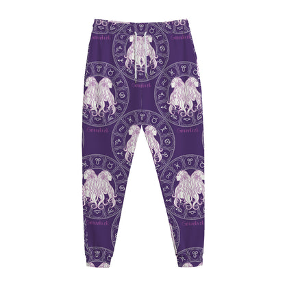 Purple Gemini Zodiac Pattern Print Jogger Pants