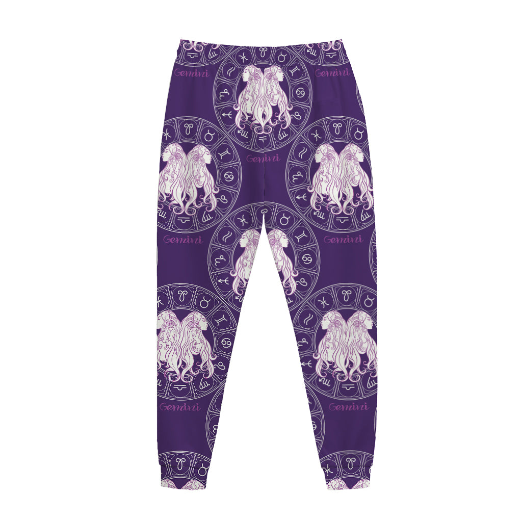 Purple Gemini Zodiac Pattern Print Jogger Pants