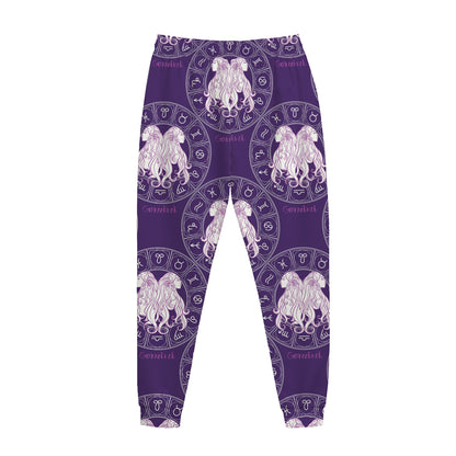 Purple Gemini Zodiac Pattern Print Jogger Pants