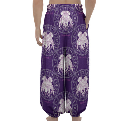Purple Gemini Zodiac Pattern Print Lantern Pants