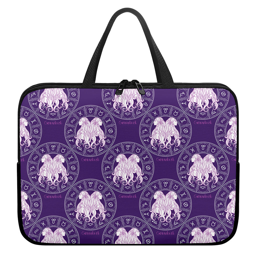 Purple Gemini Zodiac Pattern Print Laptop Sleeve With Handle