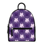 Purple Gemini Zodiac Pattern Print Leather Backpack