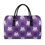 Purple Gemini Zodiac Pattern Print Leather Duffle Bag
