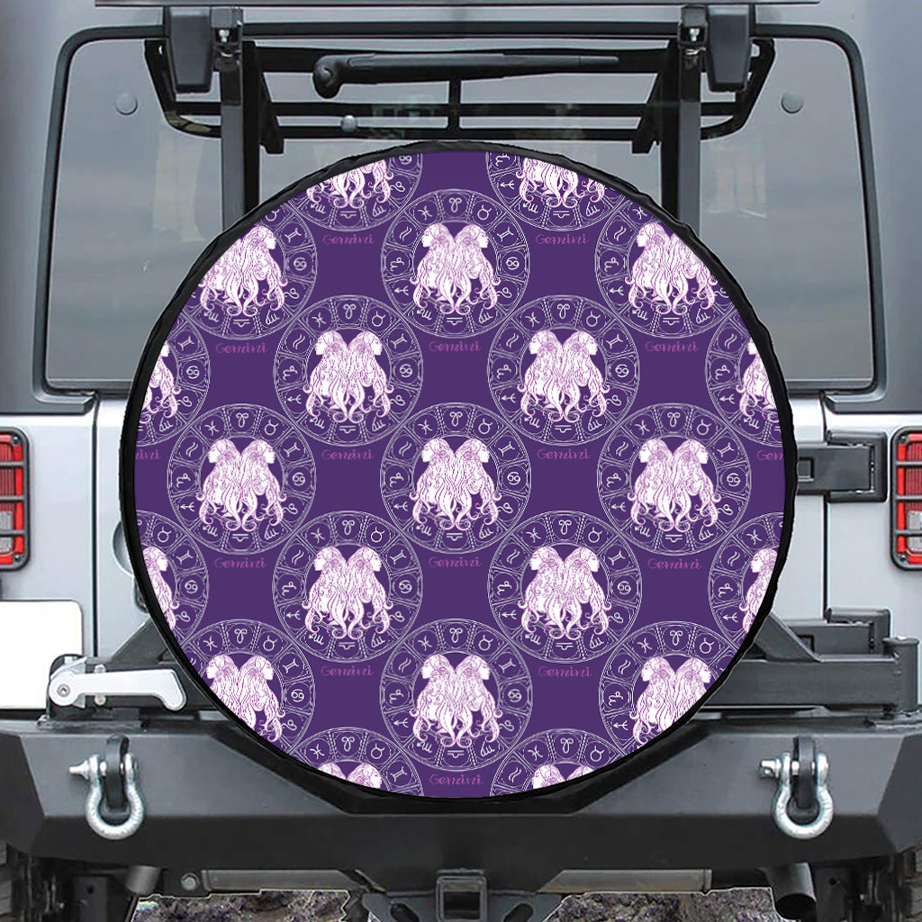 Purple Gemini Zodiac Pattern Print Leather Spare Tire Cover