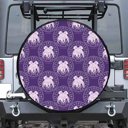 Purple Gemini Zodiac Pattern Print Leather Spare Tire Cover