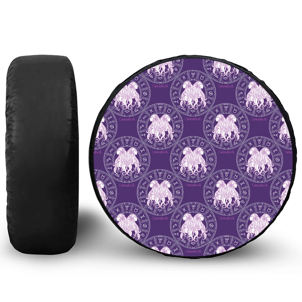 Purple Gemini Zodiac Pattern Print Leather Spare Tire Cover