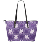 Purple Gemini Zodiac Pattern Print Leather Tote Bag