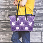 Purple Gemini Zodiac Pattern Print Leather Tote Bag