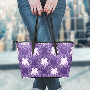 Purple Gemini Zodiac Pattern Print Leather Tote Bag