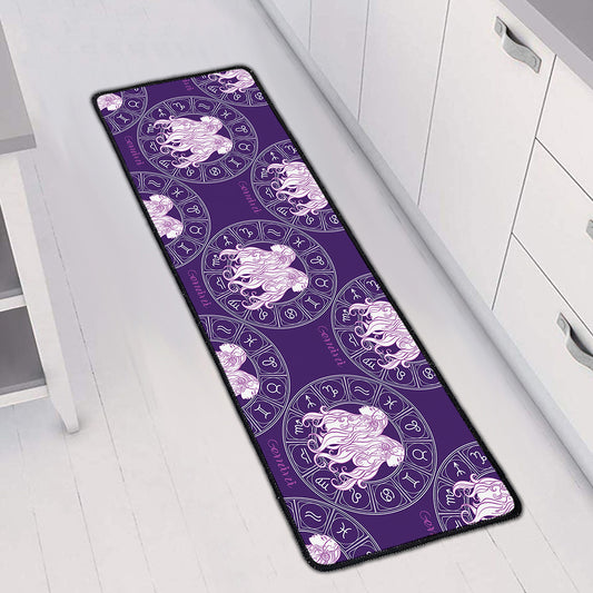 Purple Gemini Zodiac Pattern Print Long Kitchen Mat