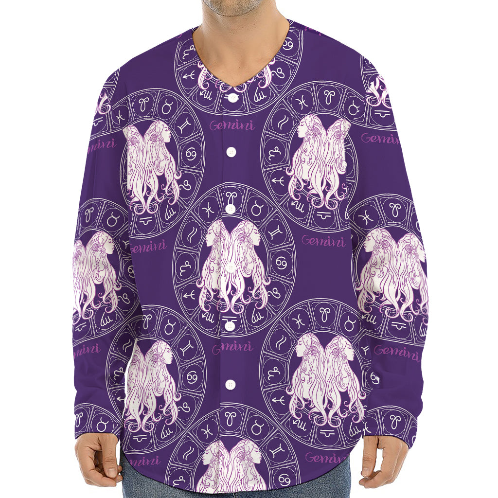 Purple Gemini Zodiac Pattern Print Long Sleeve Baseball Jersey