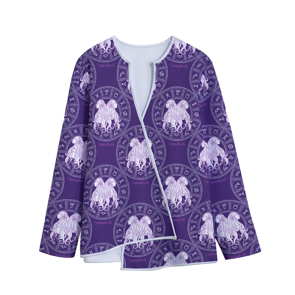 Purple Gemini Zodiac Pattern Print Long Sleeve Short Coat