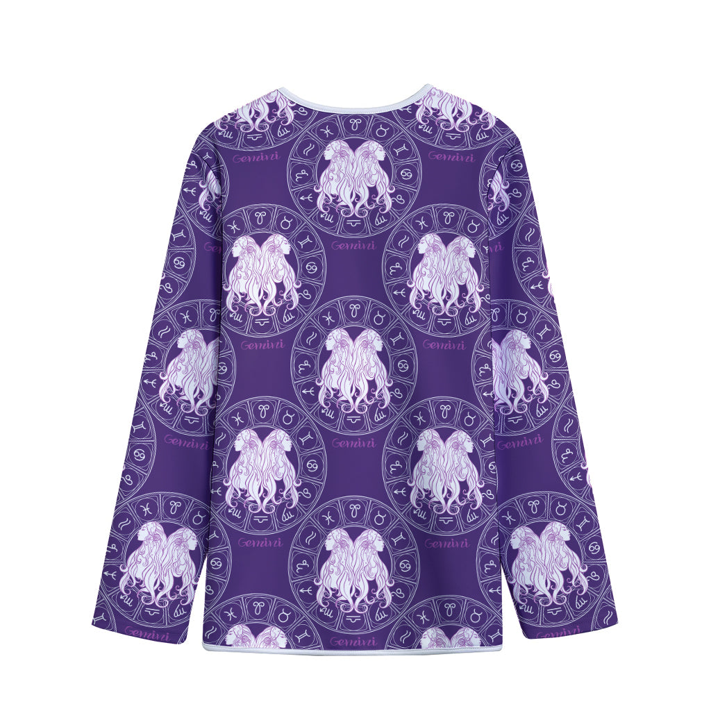 Purple Gemini Zodiac Pattern Print Long Sleeve Short Coat