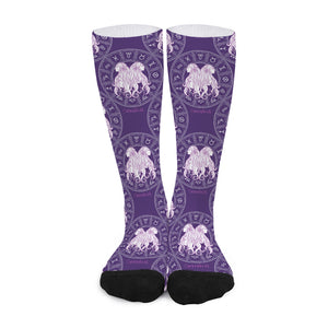 Purple Gemini Zodiac Pattern Print Long Socks