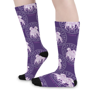 Purple Gemini Zodiac Pattern Print Long Socks