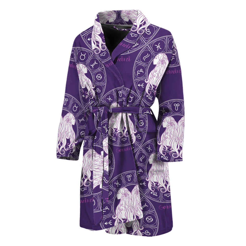 Purple Gemini Zodiac Pattern Print Men's Bathrobe