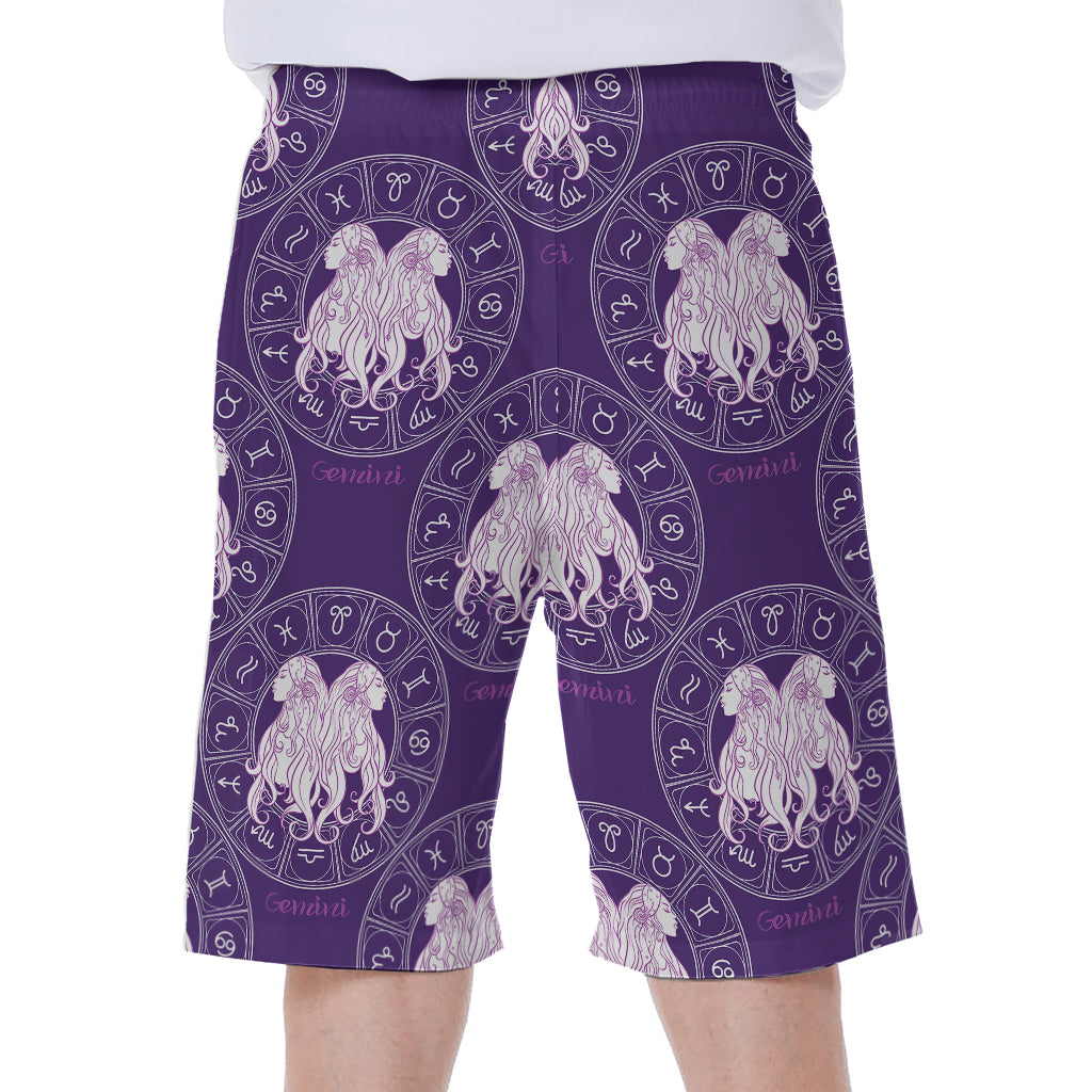 Purple Gemini Zodiac Pattern Print Men's Beach Shorts