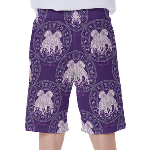 Purple Gemini Zodiac Pattern Print Men's Beach Shorts