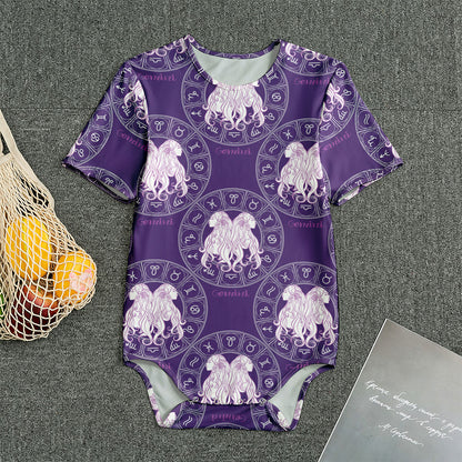 Purple Gemini Zodiac Pattern Print Men's Bodysuit