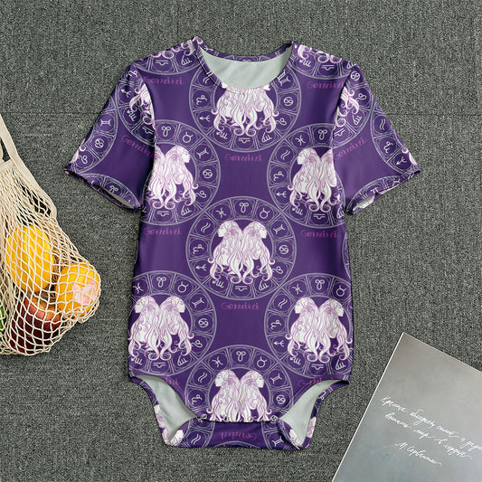 Purple Gemini Zodiac Pattern Print Men's Bodysuit