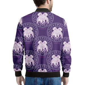 Purple Gemini Zodiac Pattern Print Men's Bomber Jacket