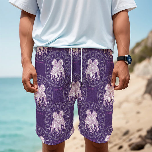 Purple Gemini Zodiac Pattern Print Men's Cargo Shorts