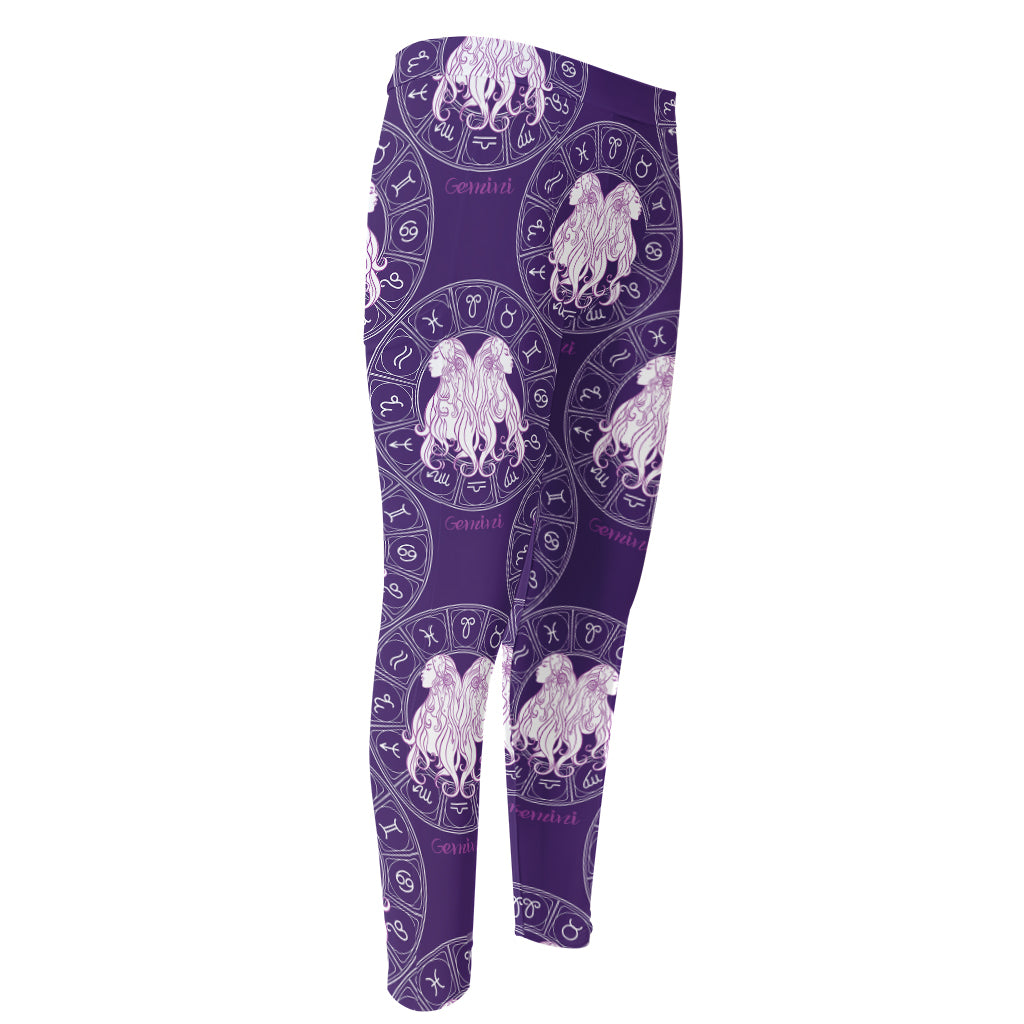 Purple Gemini Zodiac Pattern Print Men's Compression Pants