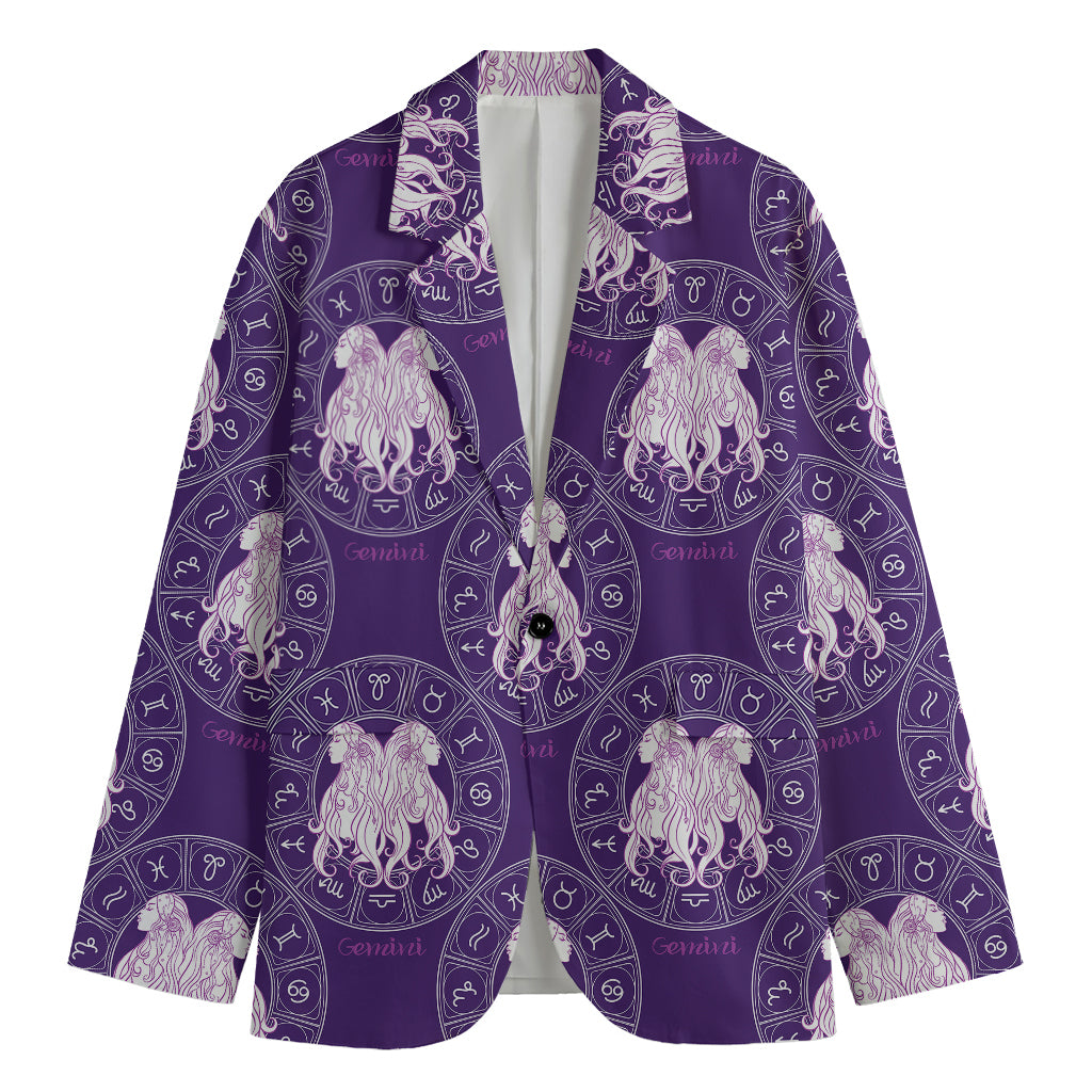 Purple Gemini Zodiac Pattern Print Men's Cotton Blazer