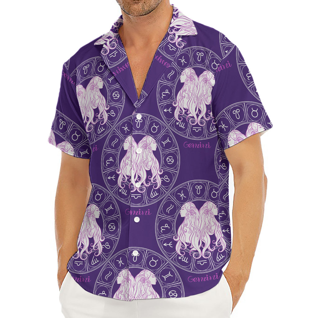 Purple Gemini Zodiac Pattern Print Men's Deep V-Neck Shirt