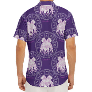 Purple Gemini Zodiac Pattern Print Men's Deep V-Neck Shirt