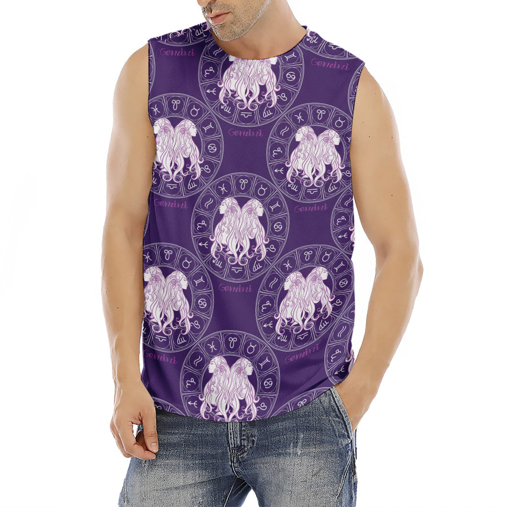 Purple Gemini Zodiac Pattern Print Men's Fitness Tank Top