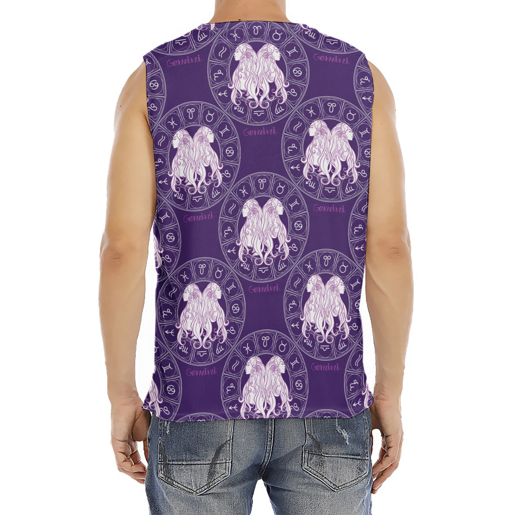 Purple Gemini Zodiac Pattern Print Men's Fitness Tank Top