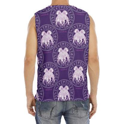 Purple Gemini Zodiac Pattern Print Men's Fitness Tank Top