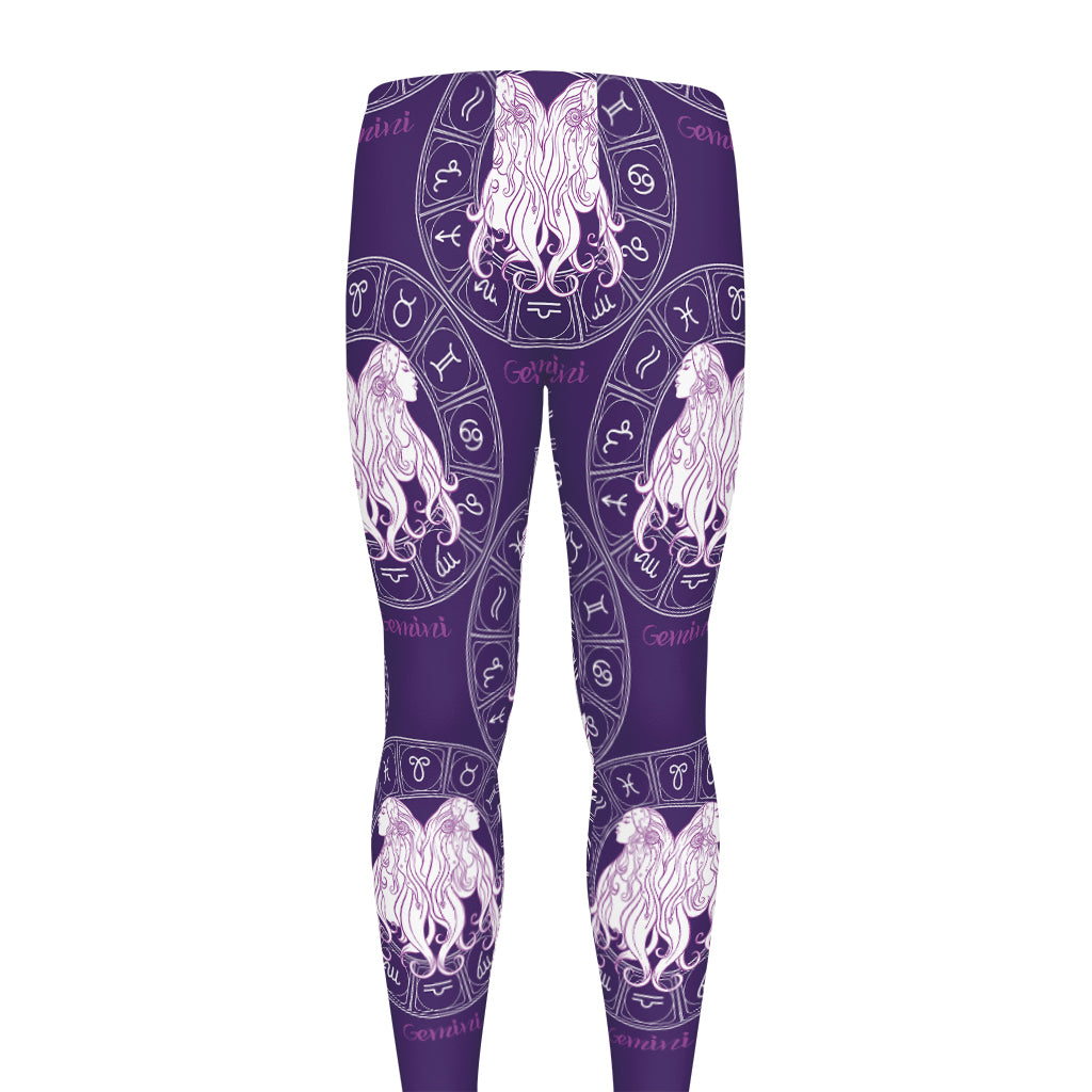 Purple Gemini Zodiac Pattern Print Men's leggings