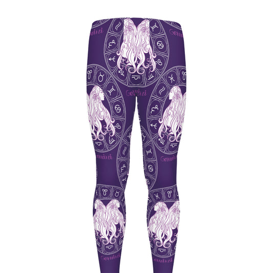 Purple Gemini Zodiac Pattern Print Men's leggings