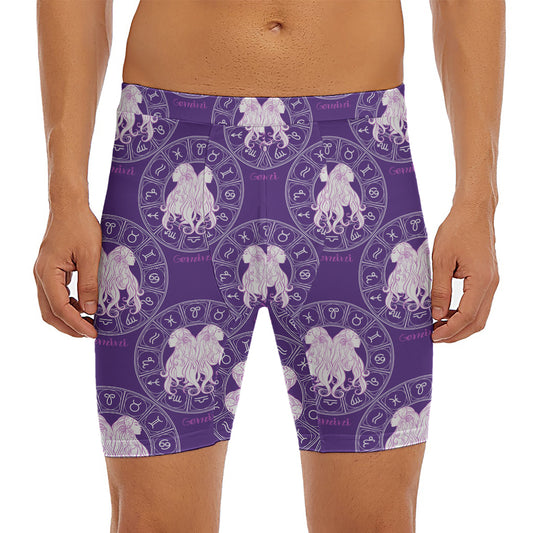 Purple Gemini Zodiac Pattern Print Men's Long Boxer Briefs